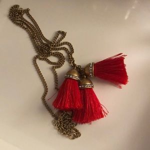 J Crew Red Tassel Necklace